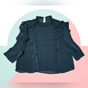 ZARA Women's Teal Lightweight Long Sleeve Ruffle Blouse